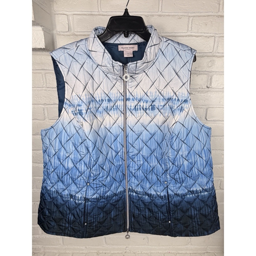 NWT Allison Daley Womens 3X Blue Ombre Tie Dye Quilted Puffer Vest Rhinestone